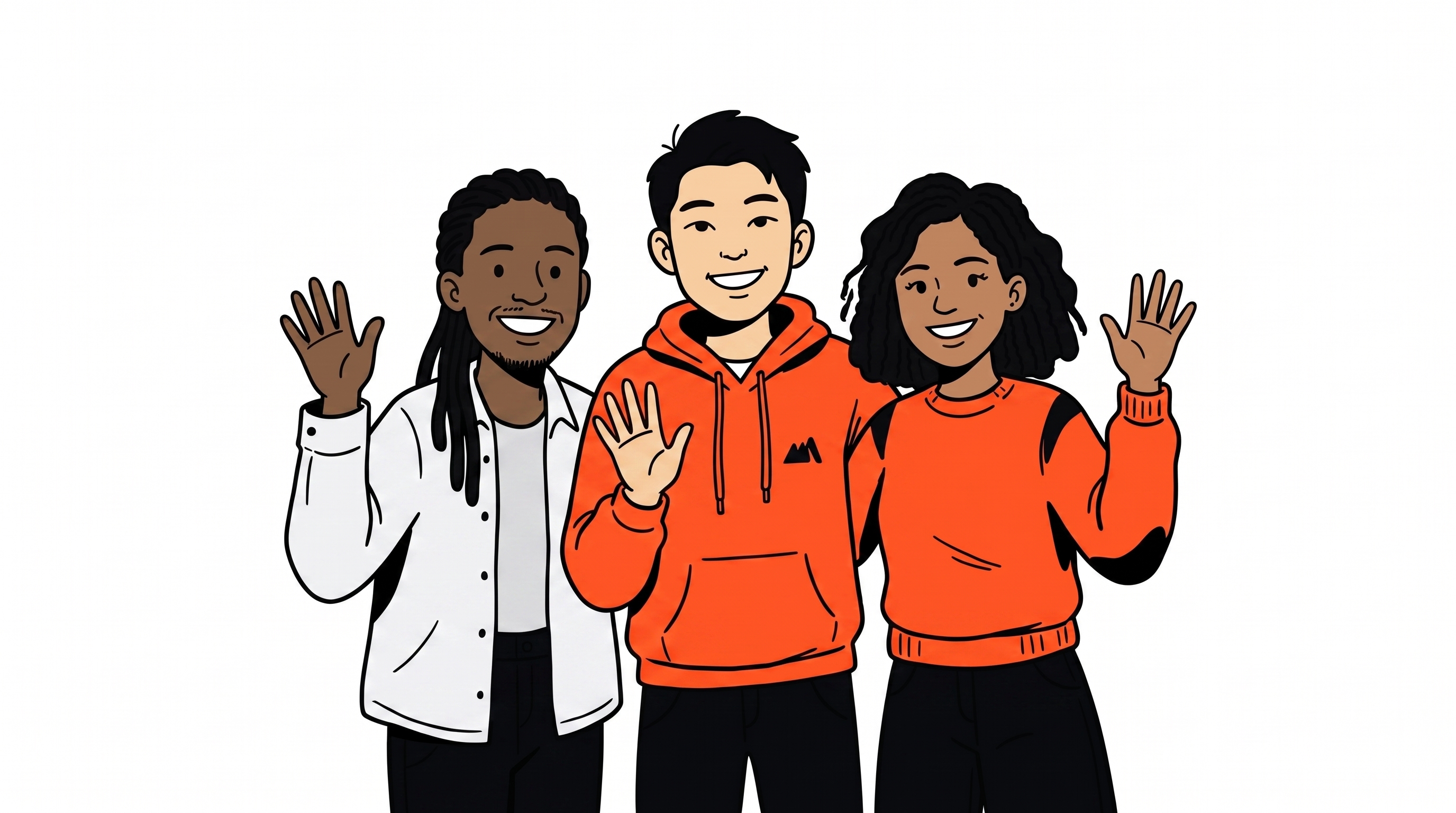 Waving friends doodle